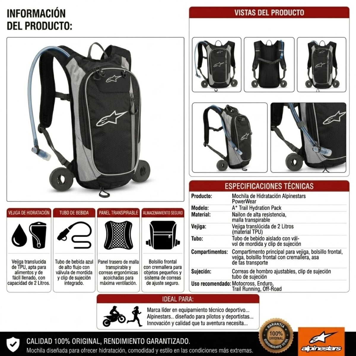 Mochila de Hidratación Deportivo Alpinestars 2L